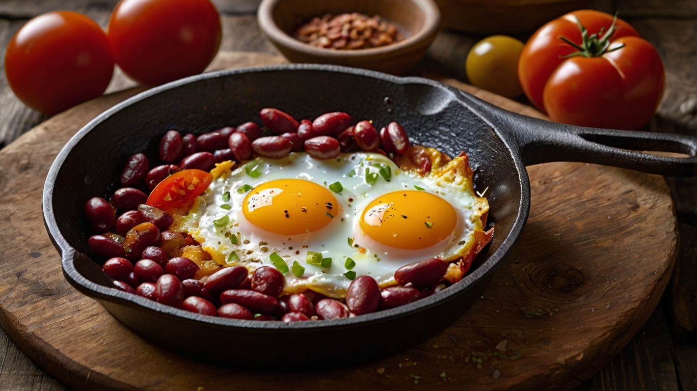 Mediterrane Bohnenpfanne mit Spiegelei