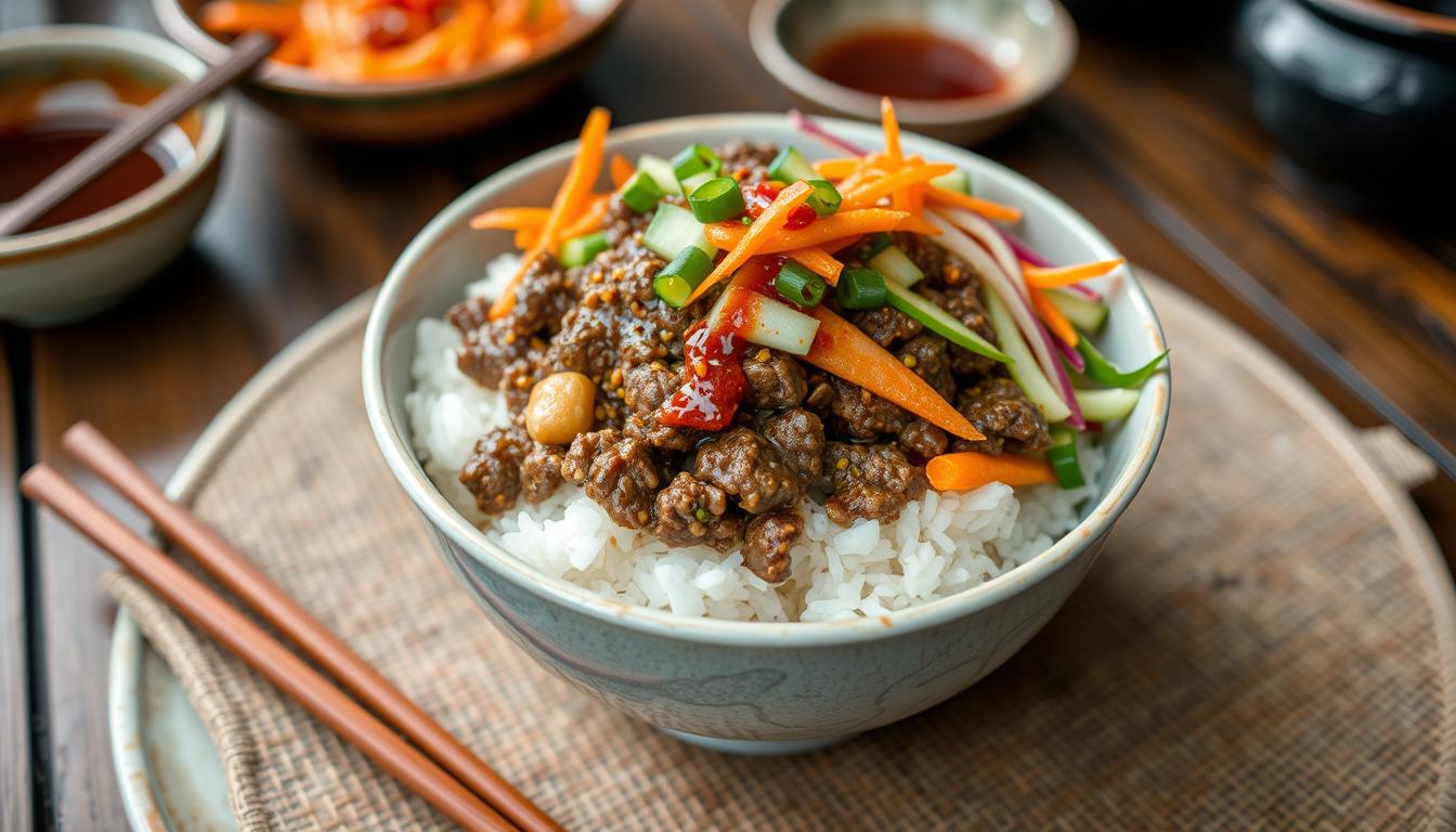 High Protein Koreanisches Rindfleisch mit Reis Bowl