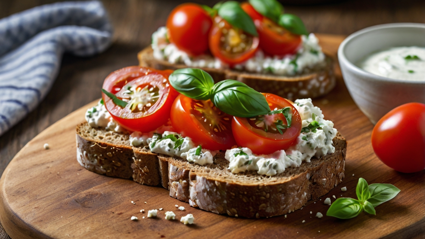 Knuspriges Vollkornbrot mit Frischkäse und Toppings