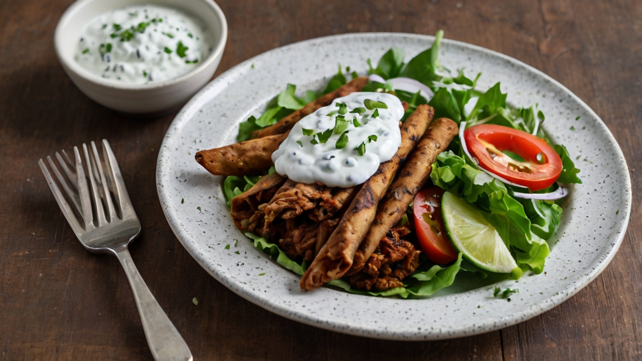 Knuspriges Vegetarisches Gyros mit Tzatziki
