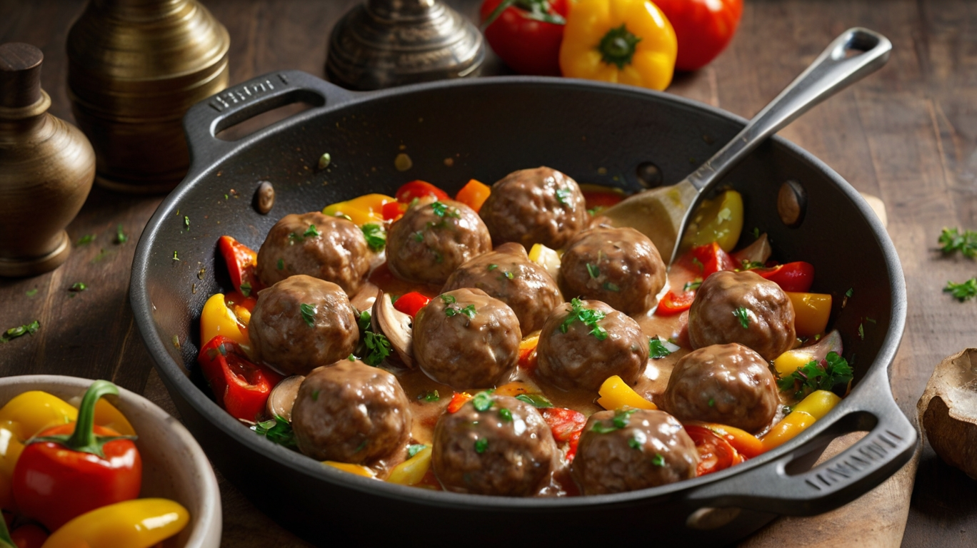 Herzhafte Pilz-Buletten-Pfanne in cremiger Sauce – Eiweißreich & Sättigend!