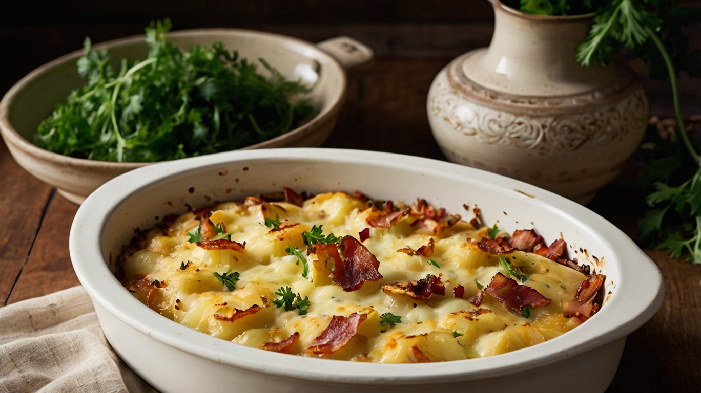 Cremigen Kohlrabi-Kartoffel-Auflauf mit knuspriger Käsekruste
