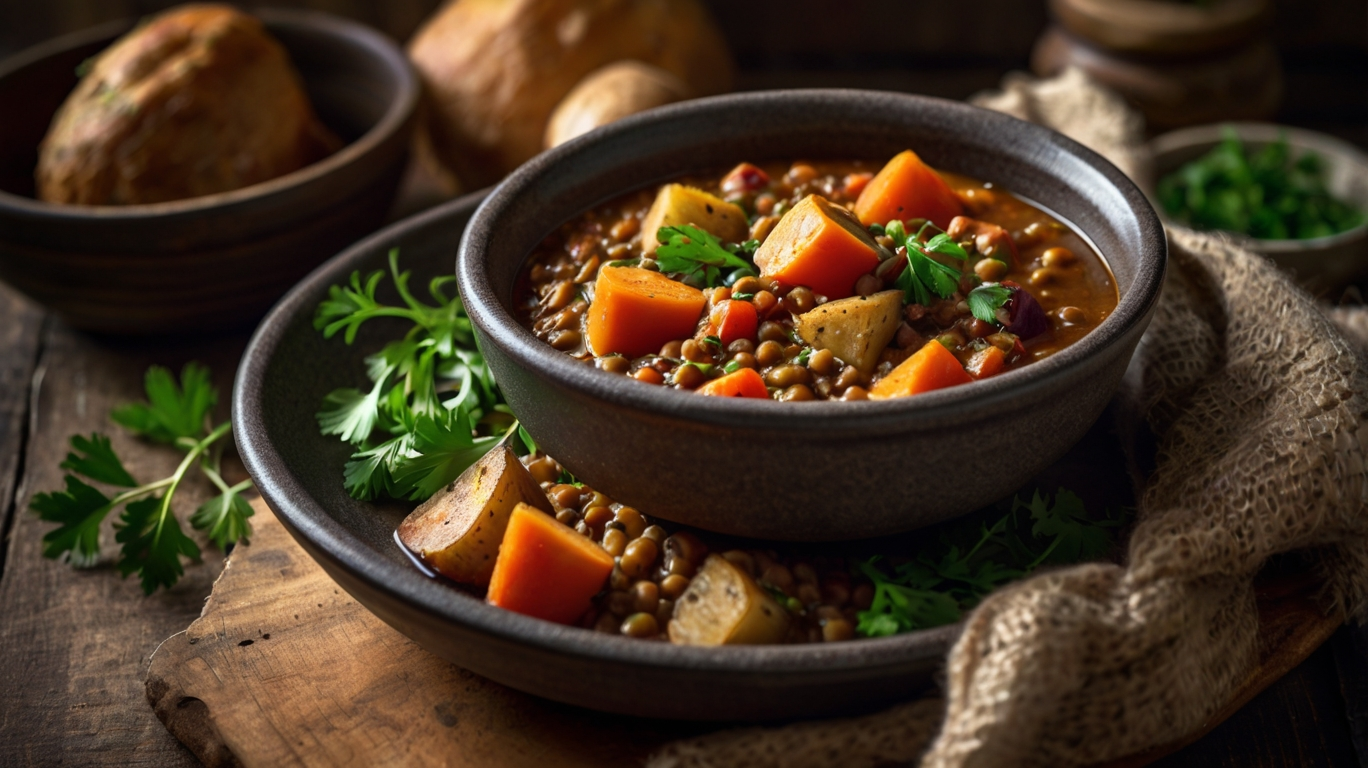 Veganer Linseneintopf mit Kartoffeln & Räuchertofu – Sättigend & Aromatisch!