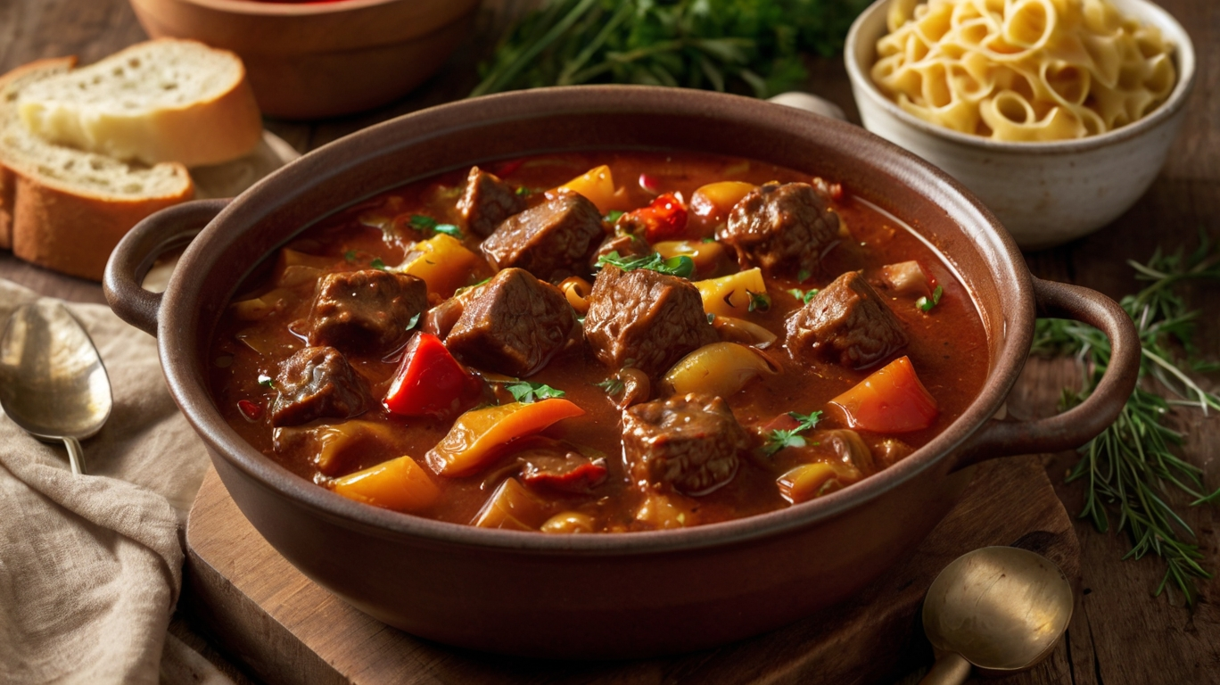 Herzhaftes Rindergulasch mit Paprika & Bandnudeln – Deftig & Aromatisch!