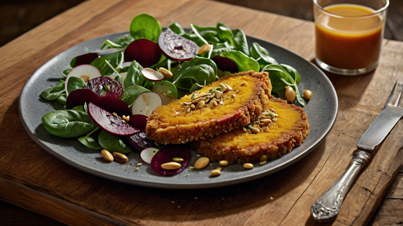 Knusprige Kürbis-Schnitzel mit herbstlichem Spinatsalat – Gesund & Lecker!