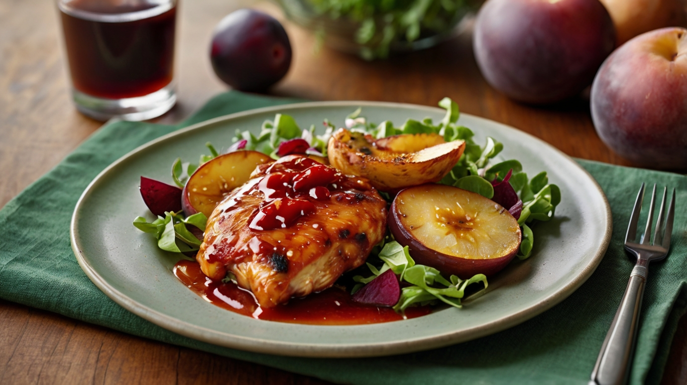 Saftige Hähnchenbrust mit würziger Pflaumen-Sriracha-Soße & knusprigen Ofenkartoffeln