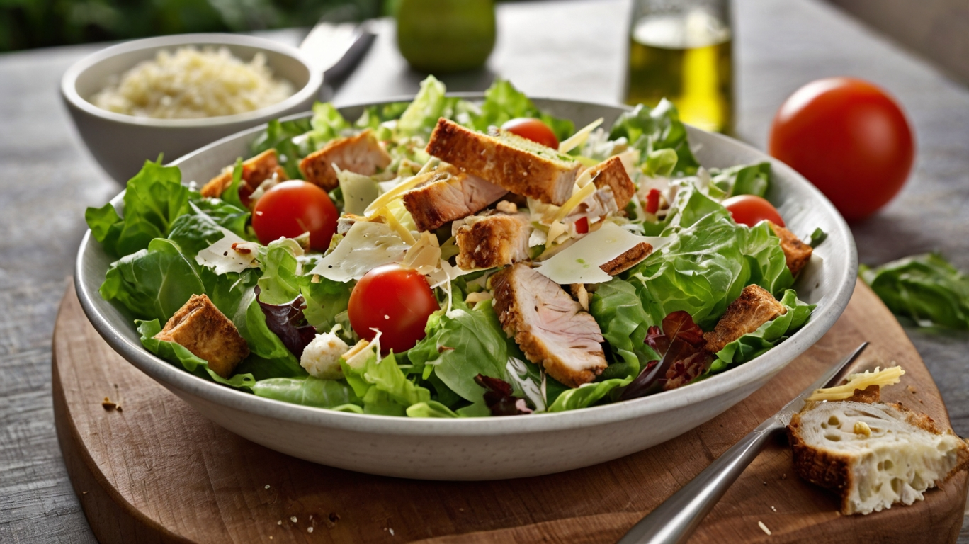 Leichter Caesar Salad mit Joghurt-Dressing und knusprigen Croutons