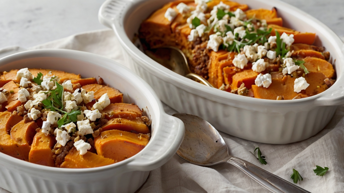 Herzhafter Süßkartoffel-Auflauf mit Hackfleisch & Feta – einfach & lecker!